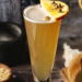 A lemon chamomile shandy in a tall glass