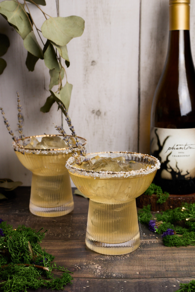 chardonnay margarita with salt rim and lavender sprig