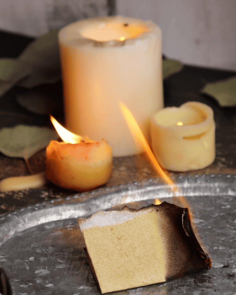Burning Paper Ritual on tray